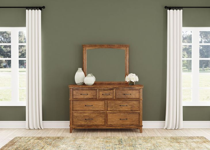 Bandalier Russet 7 Drawer Dresser and Rectangular Mirror
