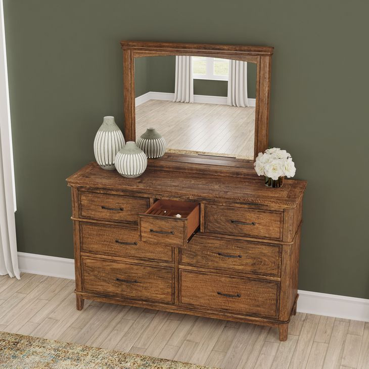 Bandalier Russet 7 Drawer Dresser and Rectangular Mirror