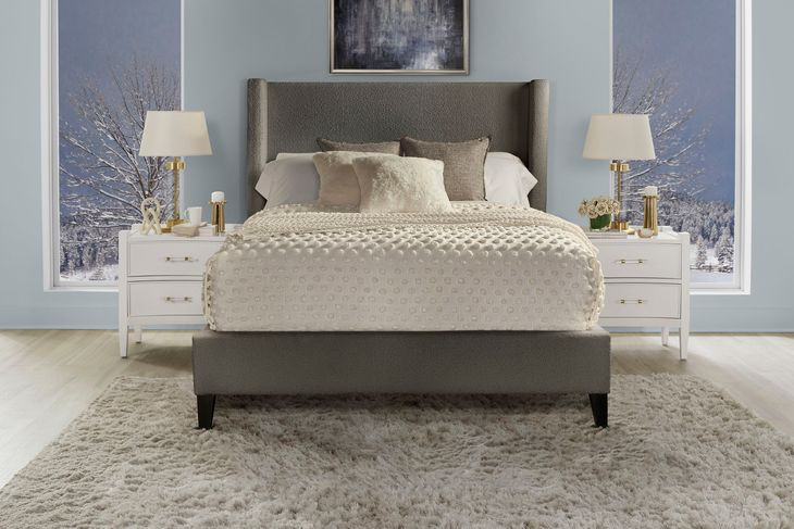 Angel Himalaya Charcoal Queen Upholstered Panel Bed