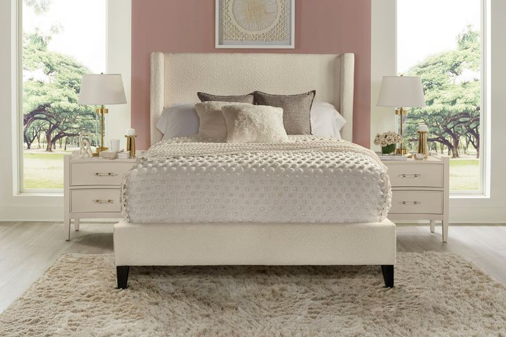 Angel Himalaya Ivory Queen Upholstered Panel Bed