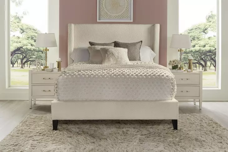 Angel Himalaya Ivory King Upholstered Panel Bed