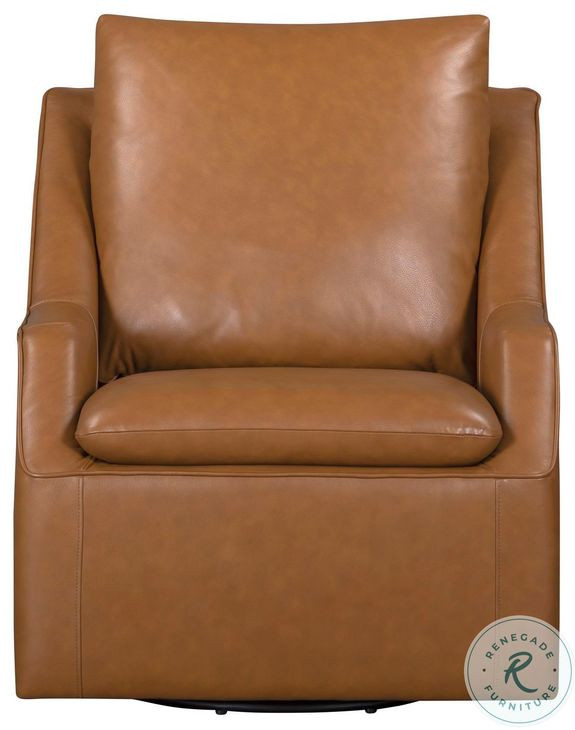 Asterwyn Steamboat Ecru Leather Swivel Accent Chair
