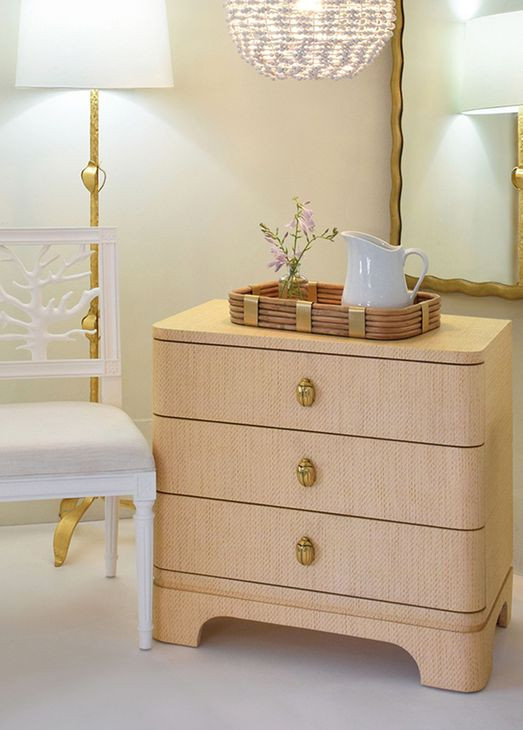 Fortune Natural Grasscloth Rectangular 3 Drawer Side Table