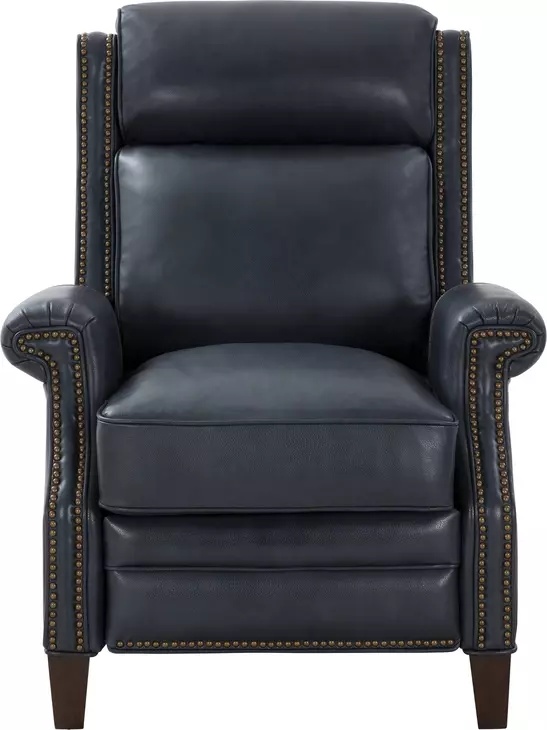 Barrett Barone Navy Blue Leather Lounge Power Recliner with USB Charging and Nailhead Trim