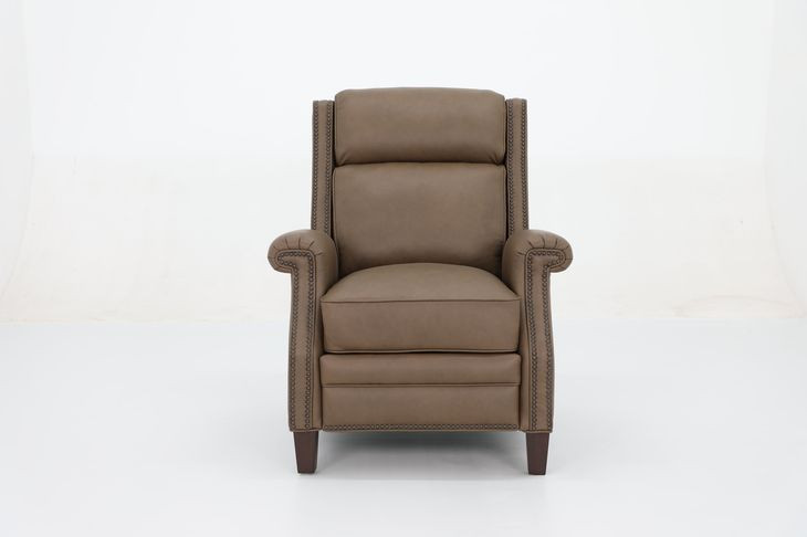 Barrett Cashmere Taupe Leather Lounge Power Recliner with USB Charging and Nailhead Trim