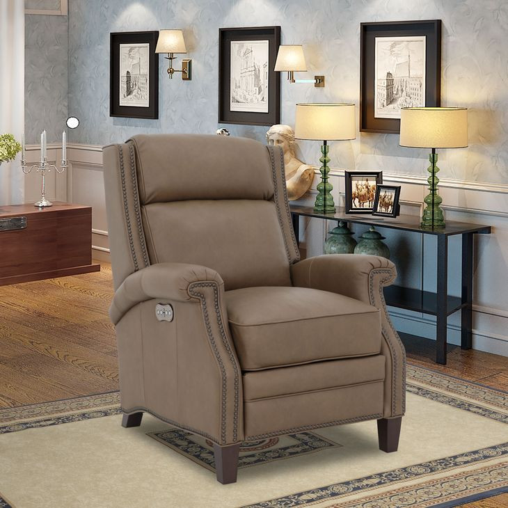 Barrett Cashmere Taupe Leather Lounge Power Recliner with Power Headrest