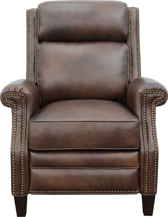 Barrett Worthington Cognac Leather Lounge Power Recliner with USB Charging and Nailhead Trim