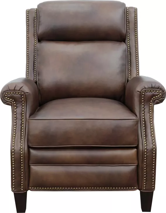 Barrett Worthington Cognac Leather Lounge Power Recliner with USB Charging and Nailhead Trim