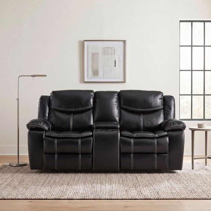 Bastrop Black Double Glider Reclining Console Loveseat