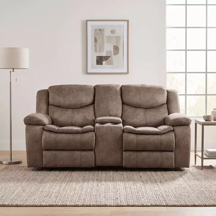 Bastrop Brown Double Glider Reclining Loveseat With Console