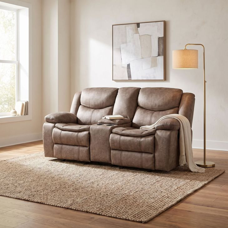 Bastrop Brown Double Glider Reclining Loveseat With Console