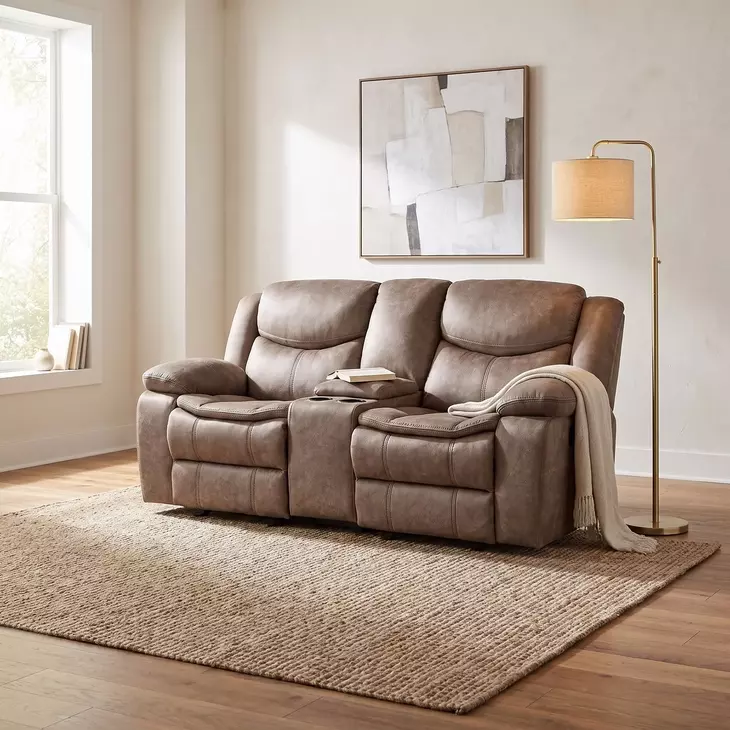 Bastrop Brown Double Glider Reclining Loveseat With Console