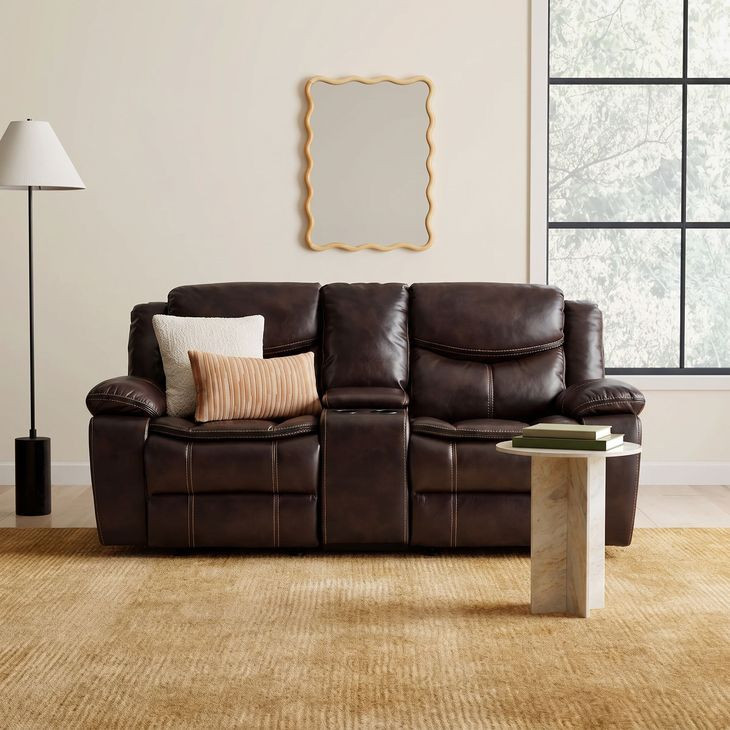 Bastrop Dark Brown Reclining Console Loveseat