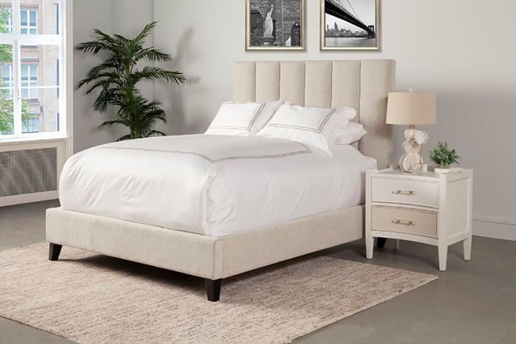 Avery Dune Natural Performance Fabric Queen Upholstered Panel Bed