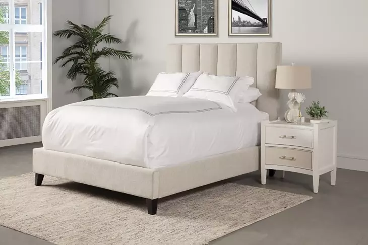 Avery Dune Natural Performance Fabric Queen Upholstered Panel Bed