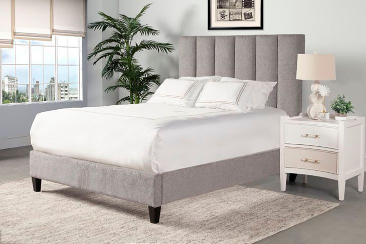 Avery Stream Gray Performance Fabric Queen Upholstered Panel Bed