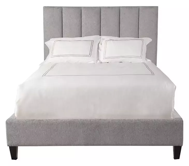 Avery Stream Gray Performance Fabric Queen Upholstered Panel Bed