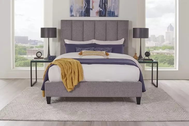 Avery Stream Gray Performance Fabric King Upholstered Panel Bed