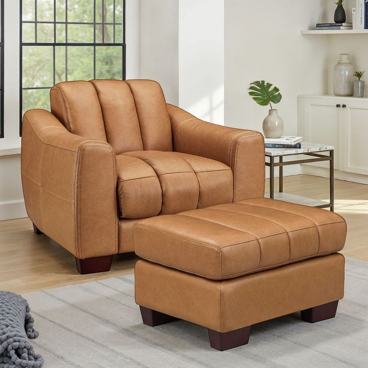 Baylor Cinnamon Brown Leather Upholstered Lounge Chair