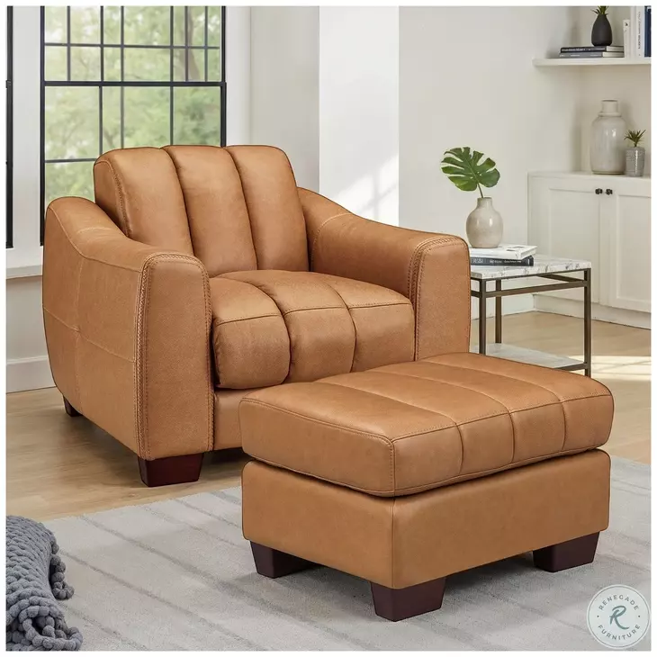Baylor Cinnamon Leather Upholstered Rectangular Ottoman