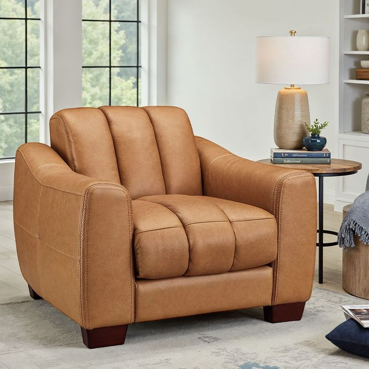 Baylor Cinnamon Brown Leather Upholstered Lounge Chair