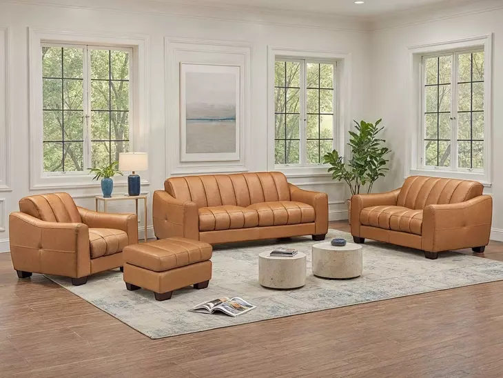 Baylor Cinnamon Leather Living Room Set