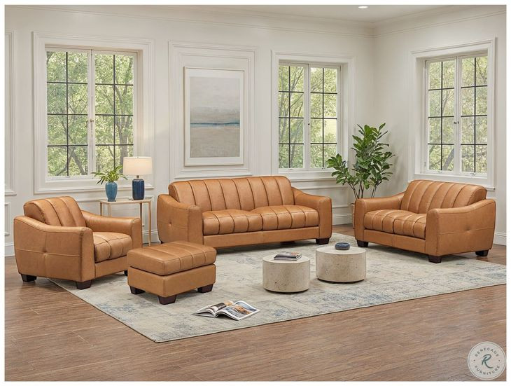 Baylor Cinnamon Brown Leather Living Room Set