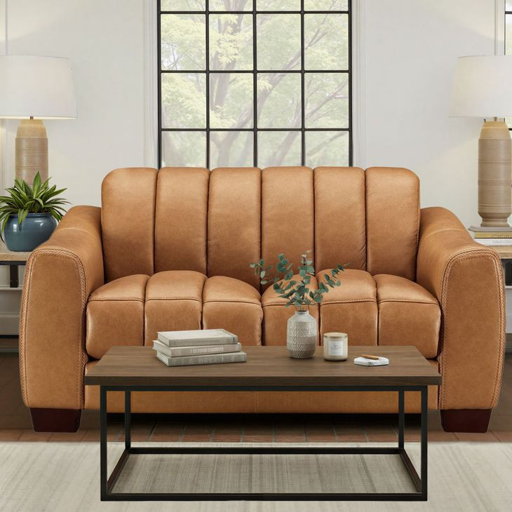 Baylor Cinnamon Brown Leather 64" Loveseat