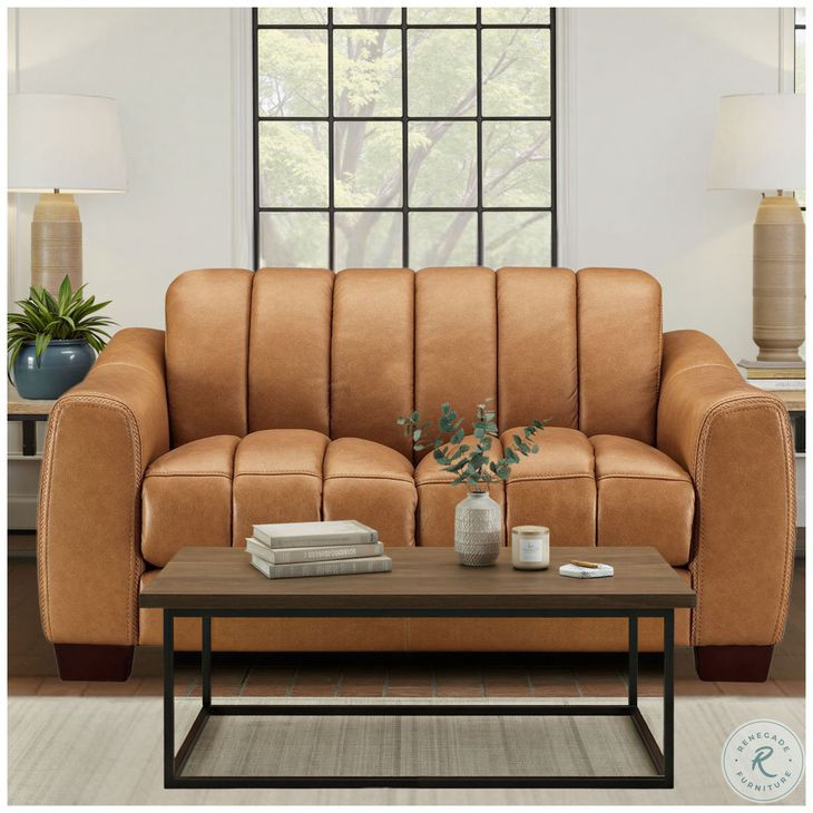 Baylor Cinnamon Brown Leather 64" Loveseat
