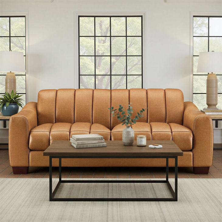 Baylor Cinnamon Brown Leather Living Room Set