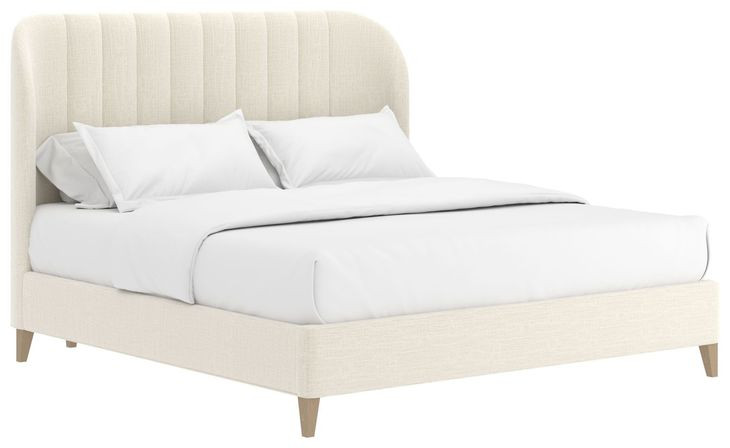 Dante Custard Performance Fabric Queen Upholstered Wide Channel Panel Bed