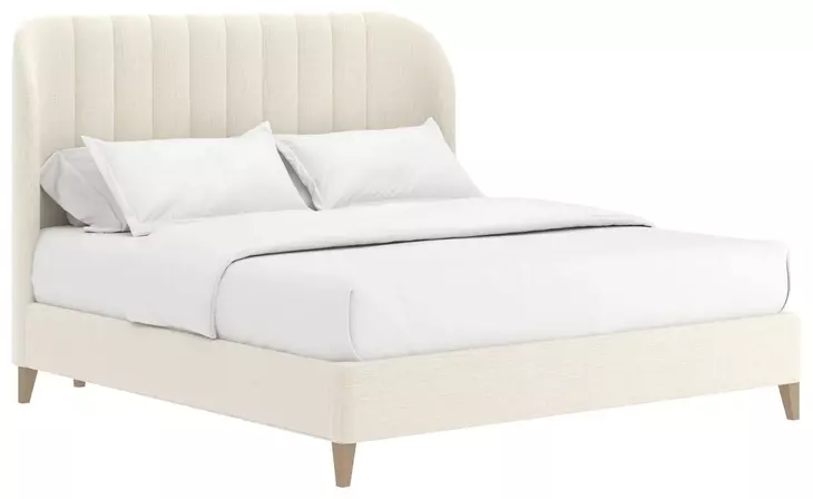 Dante Custard Performance Fabric King Upholstered Wide Channel Panel Bed