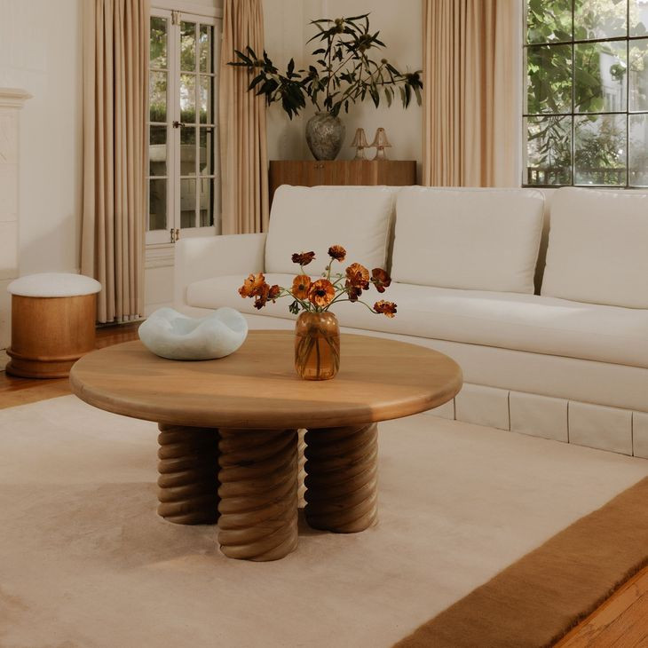 Treccia Oak Round Occasional Table Set