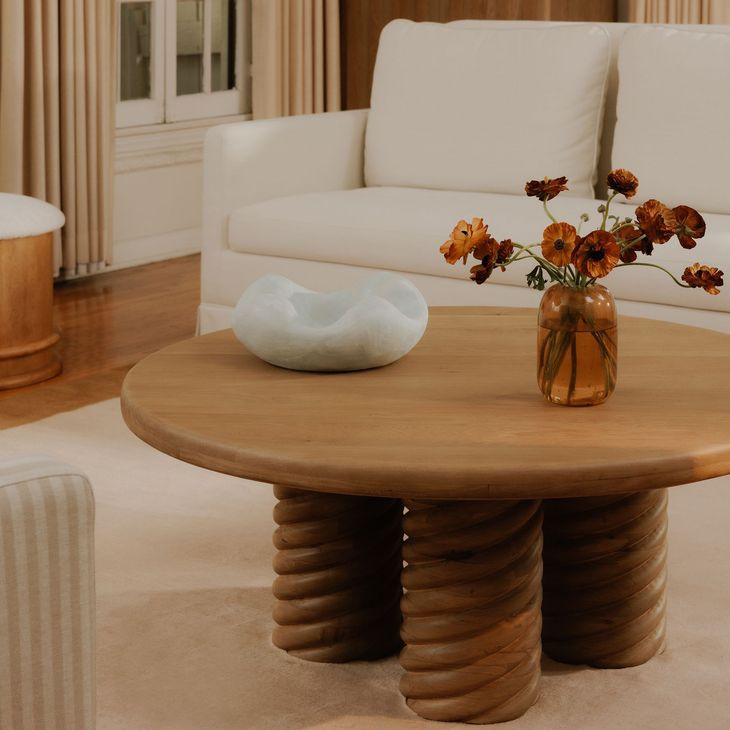 Treccia Oak Round Occasional Table Set