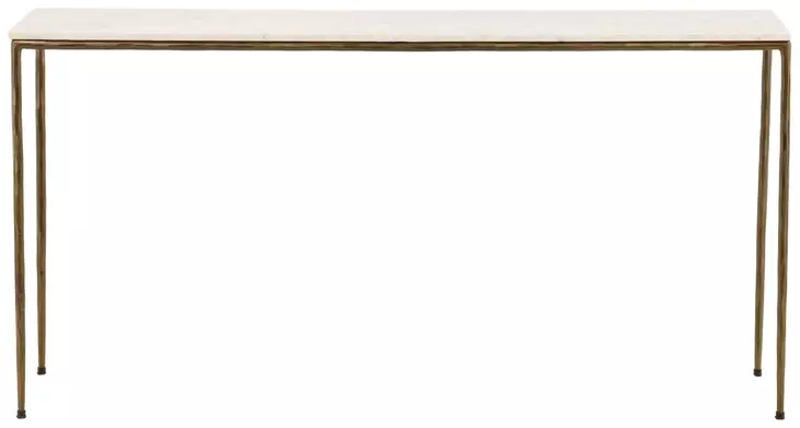 Perugia White and Antique Brass Rectangular Marble Top Console Table