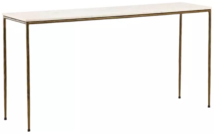 Perugia White and Antique Brass Rectangular Marble Top Console Table
