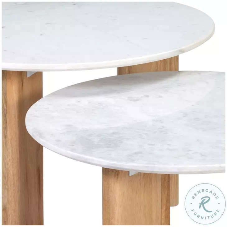 Bry White Marble And Natural Wood Coffee Table Set Of 2