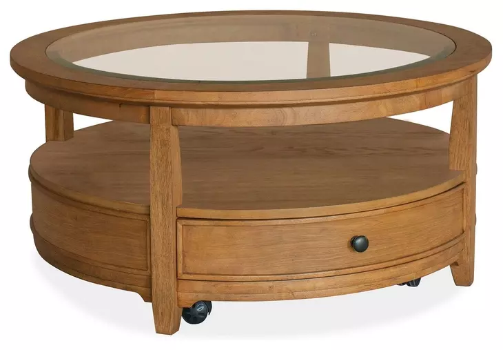 Durant Honey Brown Round Glass Top Cocktail Table