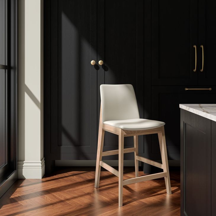 Deco Oak White Upholstered Counter Height Stool