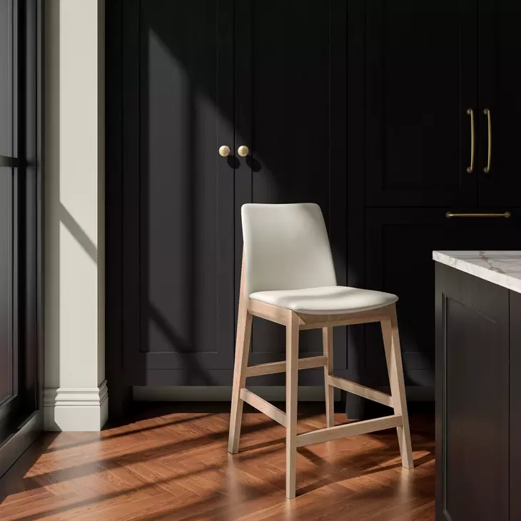 Deco Oak White Upholstered Counter Height Stool