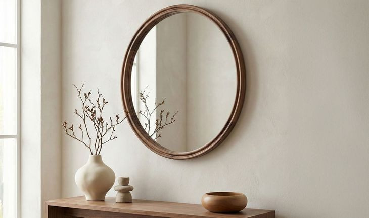 Alcott Walnut Round Small Wall Mirror