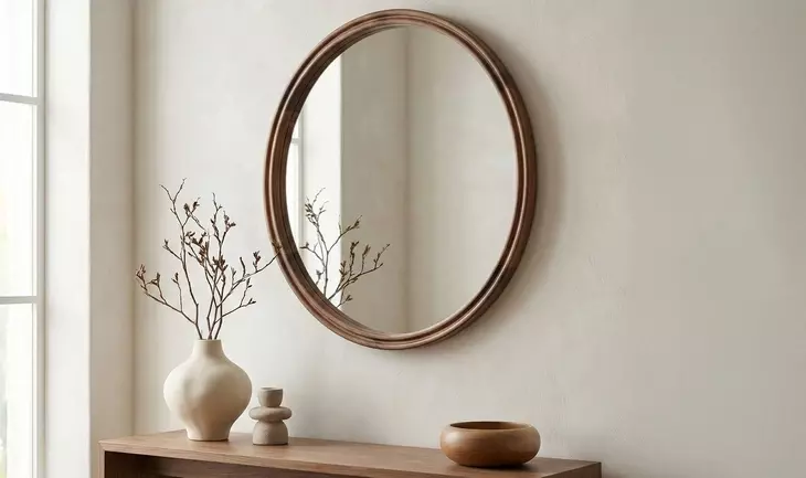 Alcott Walnut Round Small Wall Mirror