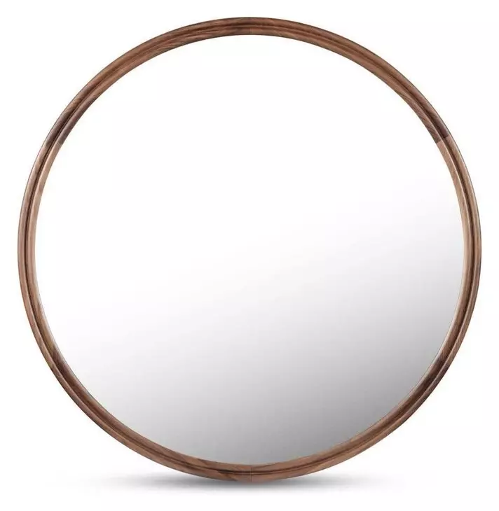 Alcott Walnut Round Small Wall Mirror