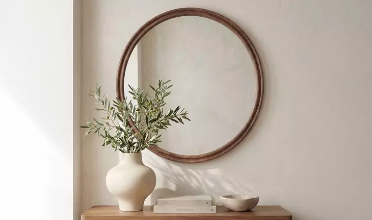 Alcott Walnut Round Large Wall Mirror