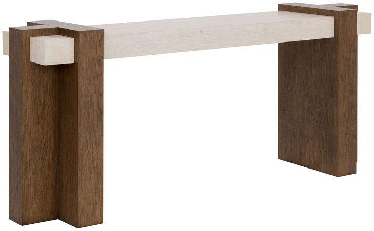 Minerva Cream and Brown Rectangular Marble Top Console Table