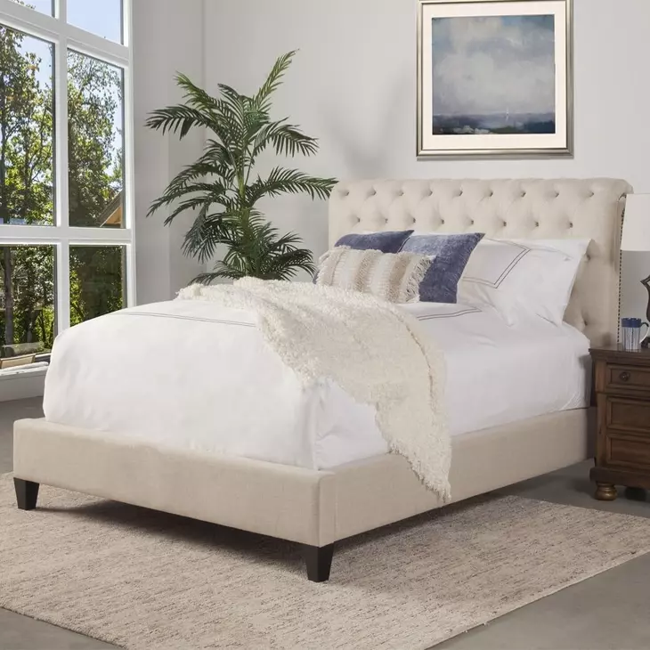 Cameron Downy Natural Queen Upholstered Panel Bed