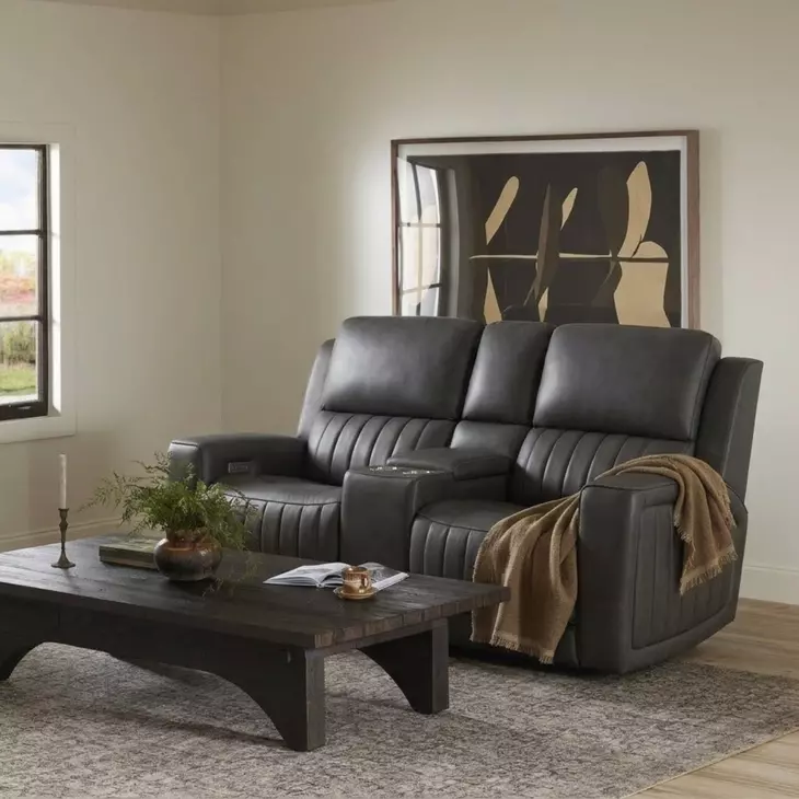 Pierce Homerun Dark Gray Leather 76" Zero Gravity Power Reclining Console Loveseat with Power Lumbar and USB Charging
