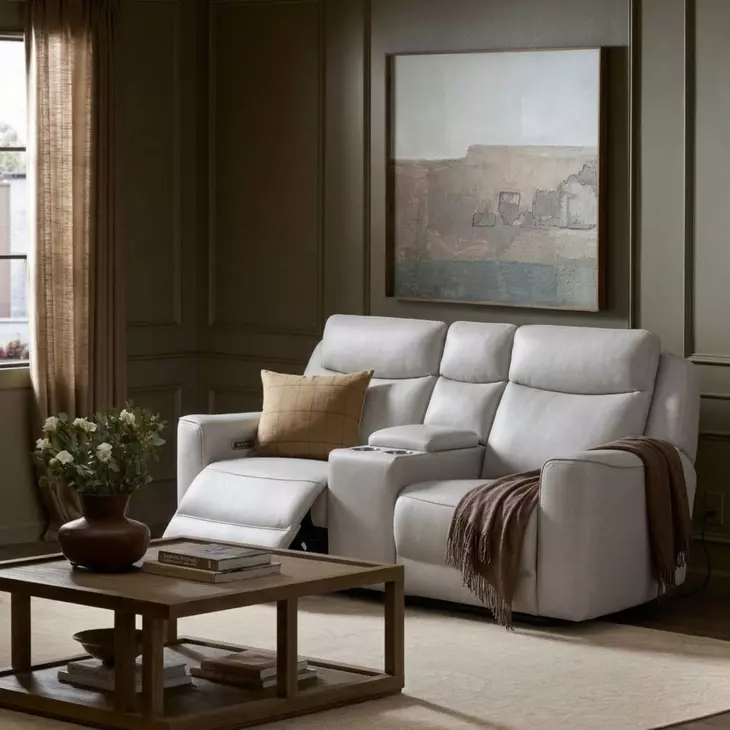 Chester Denisa Soft White Leather 76" Power Reclining Console Loveseat with Power Lumbar and USB Charging
