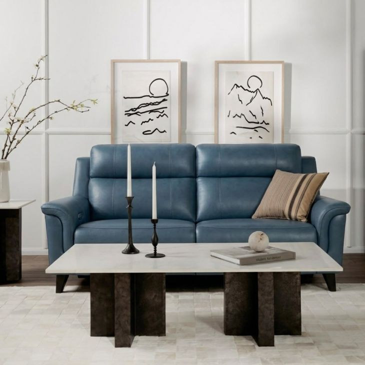 Kester Masen Bluegray Leather 63" Power Reclining Loveseat with Power Headrest and USB Charging