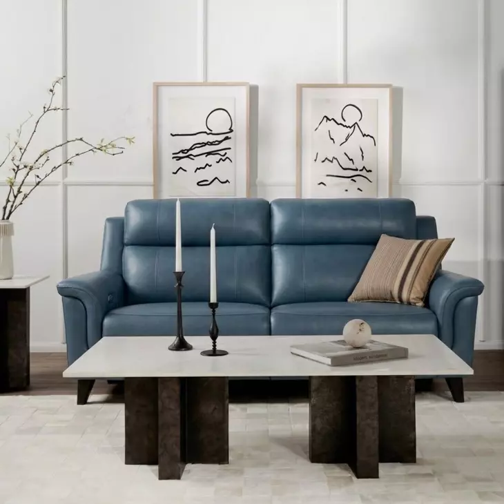 Kester Masen Bluegray Leather 63" Power Reclining Loveseat with Power Headrest and USB Charging